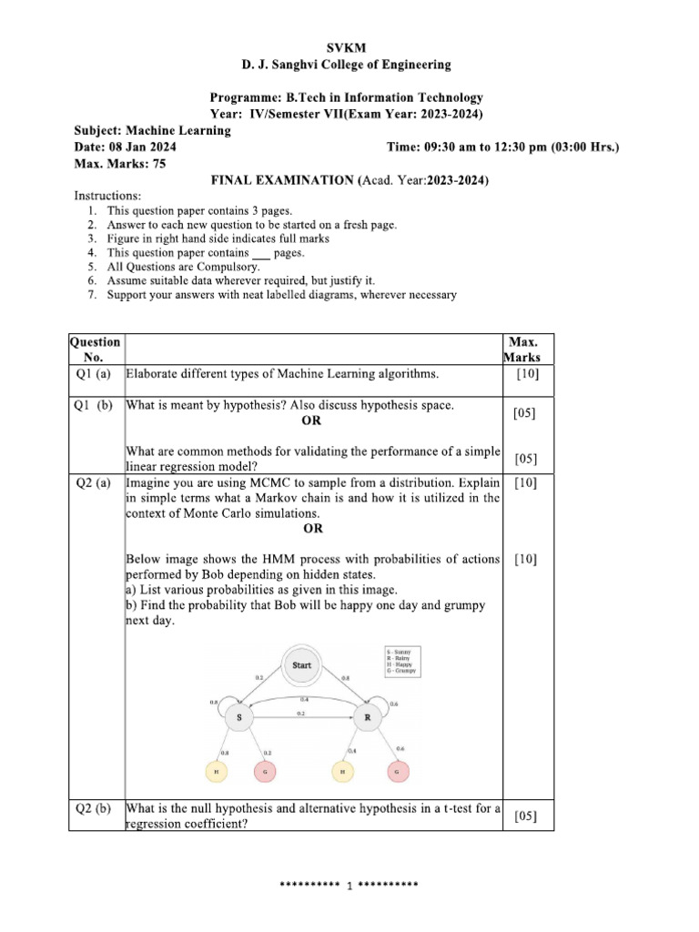 QP-IT-SEM-VII-Machine Learning-Jan 2024 | PDF
