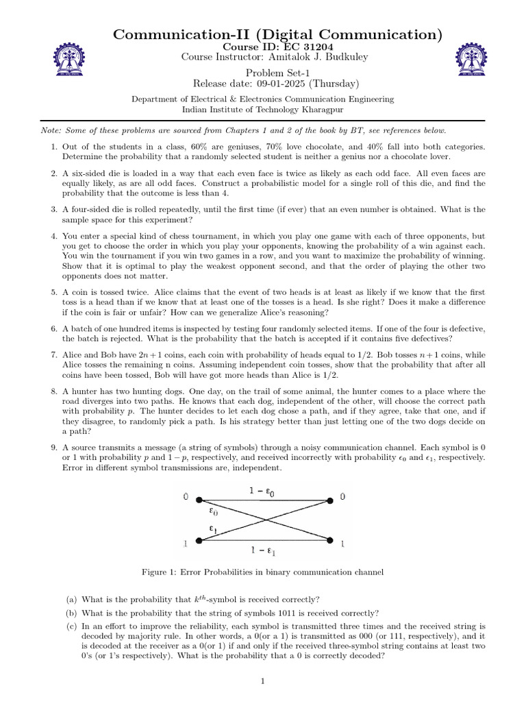 Digital Communication Problem Set 1 | PDF | Probability | Measure Theory
