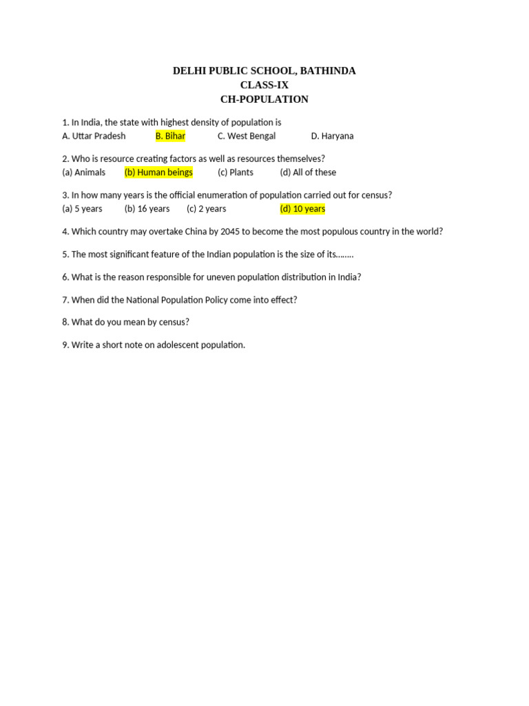 Class 9 Population Geography Notes | PDF