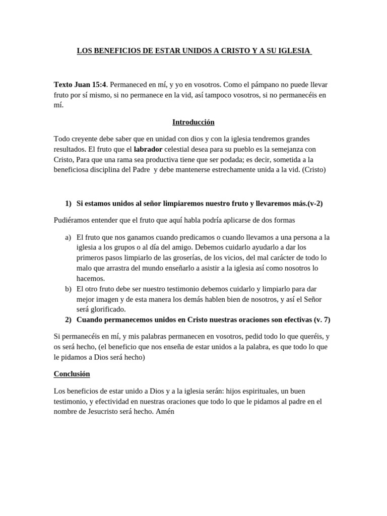 Los Beneficios de Estar Unidos A Cristo y A Su Iglesia | PDF