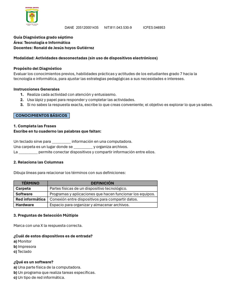Guía Diagnóstica Tecnología Séptimo | PDF | Hardware de la computadora ...