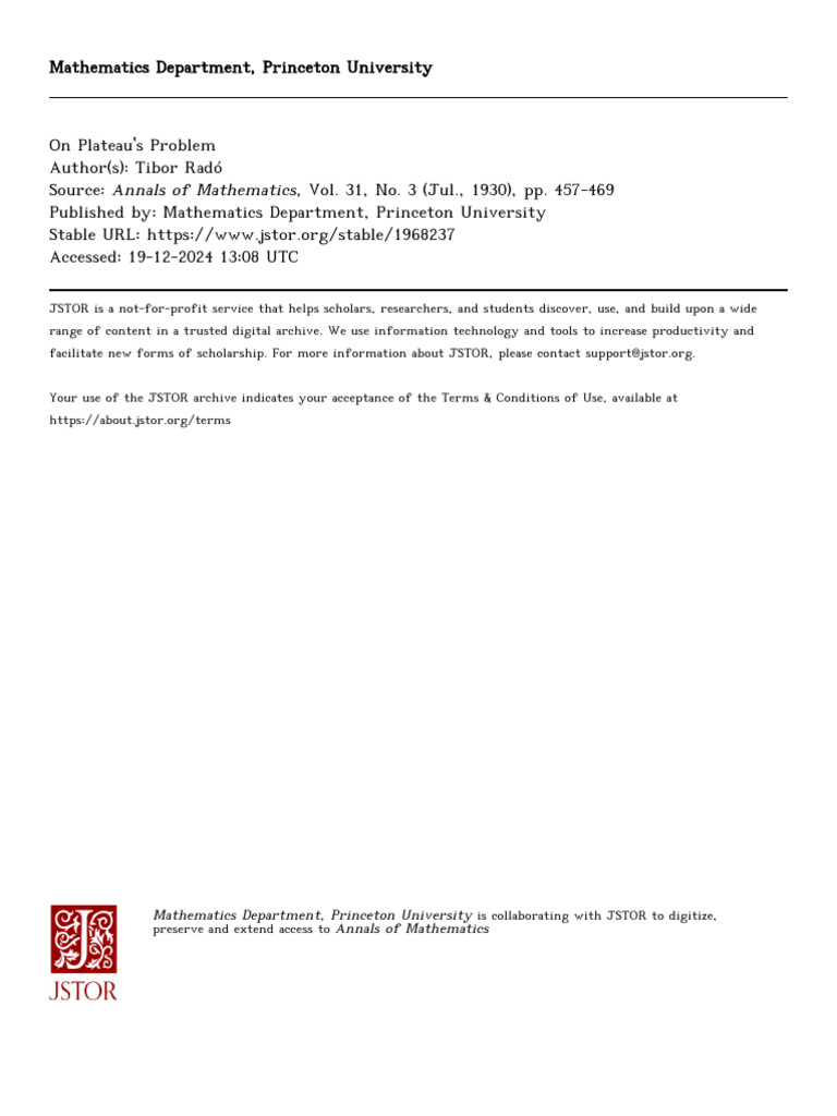 (Rado) On Plateau's Problem | PDF | Circle | Sequence
