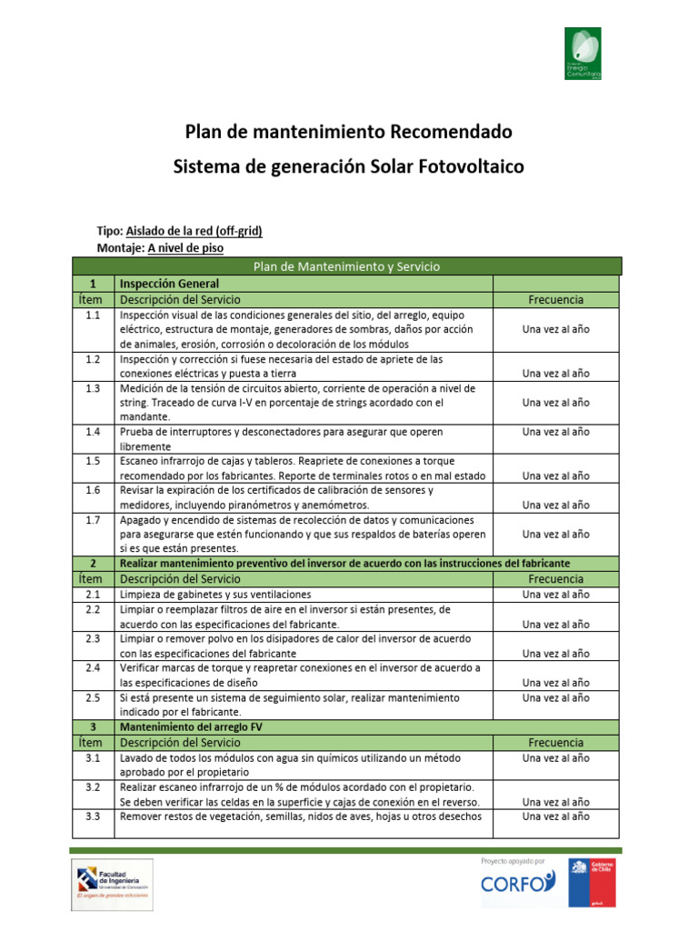 Image showcasing Programa de Mantenimiento - Sistema OFF-Grid Ground Mount_V1 | PDF ...