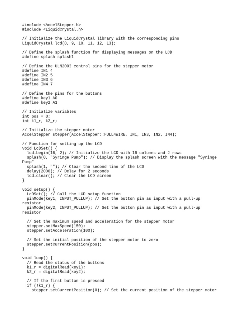 Arduino Syringe Pump Code Example | PDF