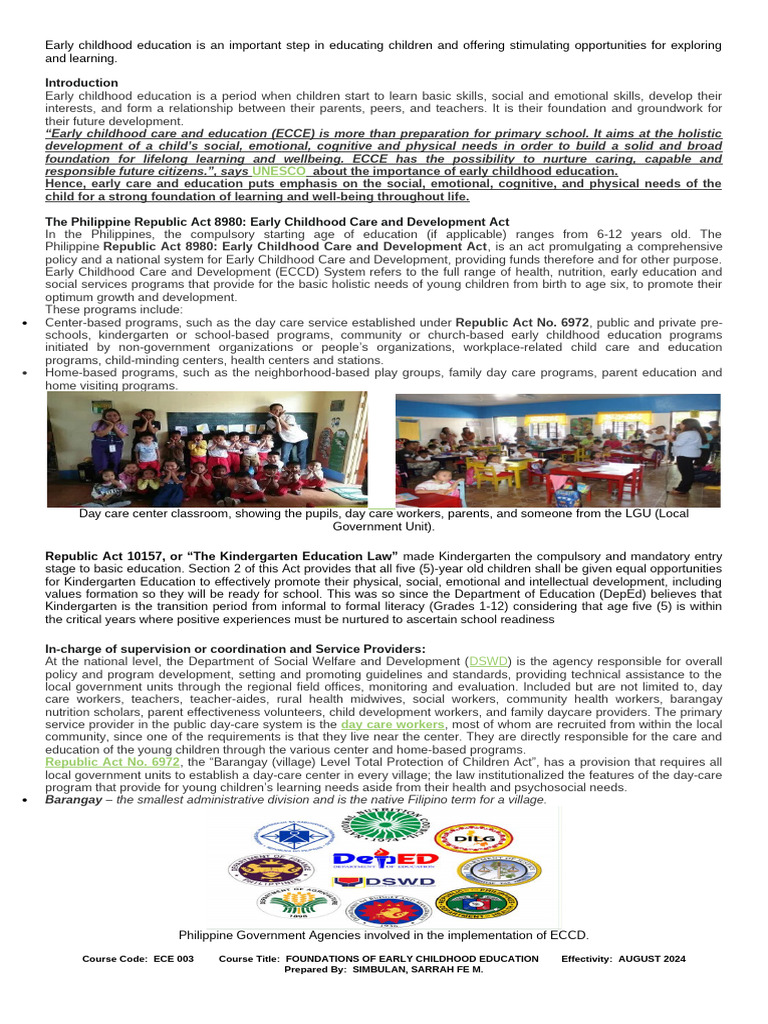 Daycare Values and Laws in the Philippines | PDF | Early Childhood ...
