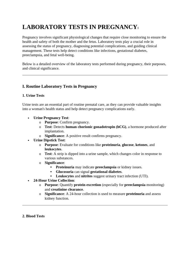 Essential Pregnancy Laboratory Tests | PDF | Maternal Health | Medical ...