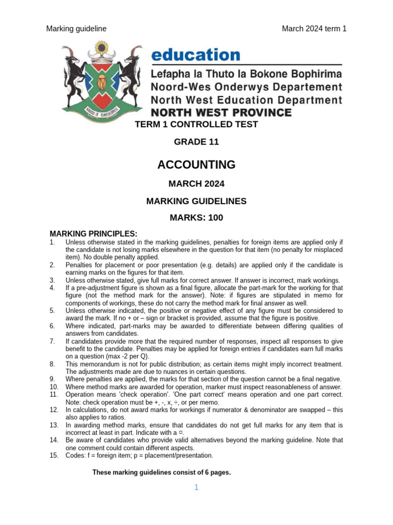 Grade 11 Accounting Marking Guidelines | PDF | Debits And Credits ...