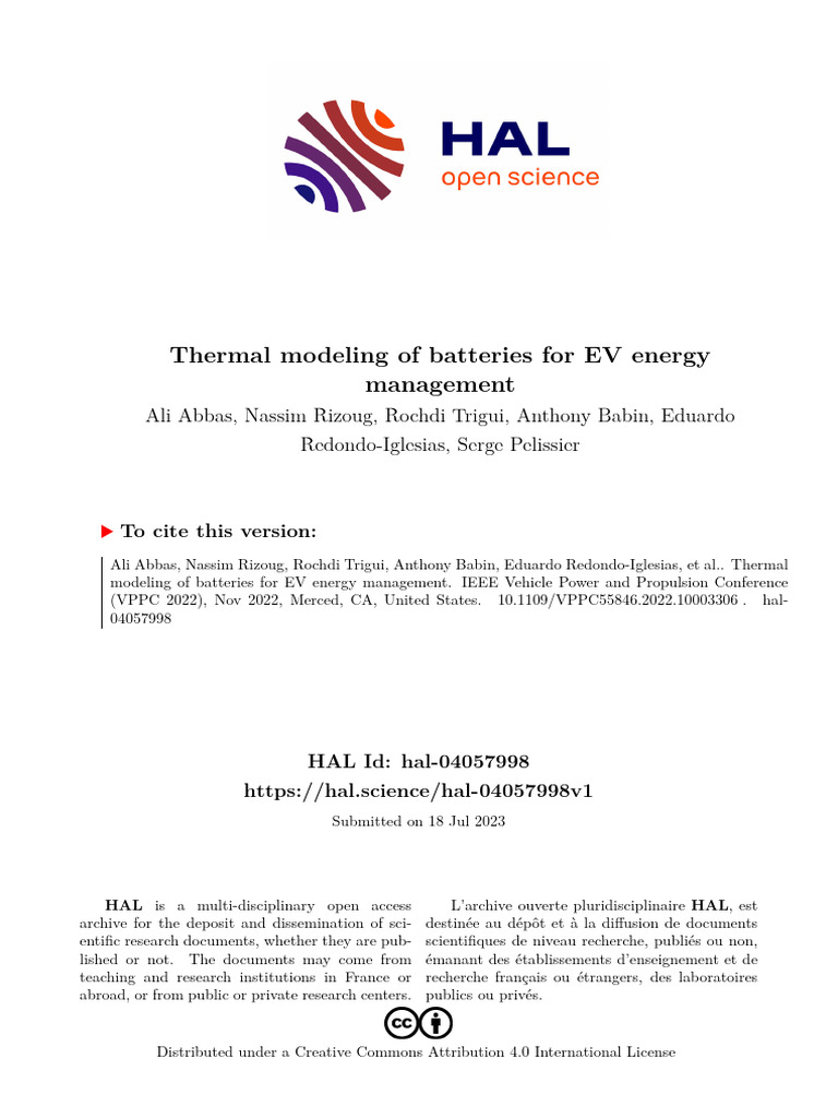 Thermal Modeling of Batteries For EV Energy Management Post Print | PDF ...