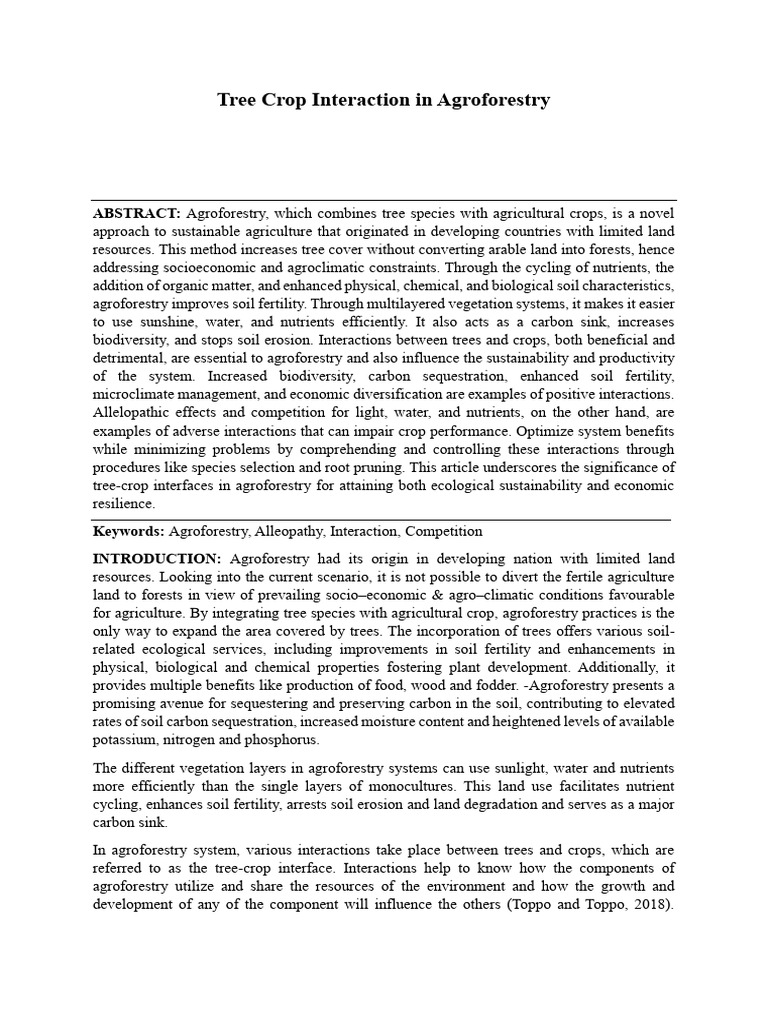 Tree-Crop Interactions in Agroforestry | PDF | Soil | Soil Fertility