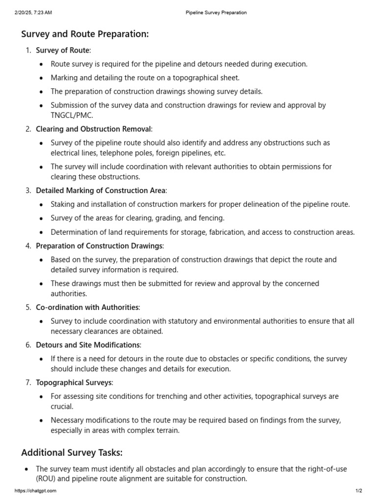 Pipeline Route Survey Procedures | PDF | Topography