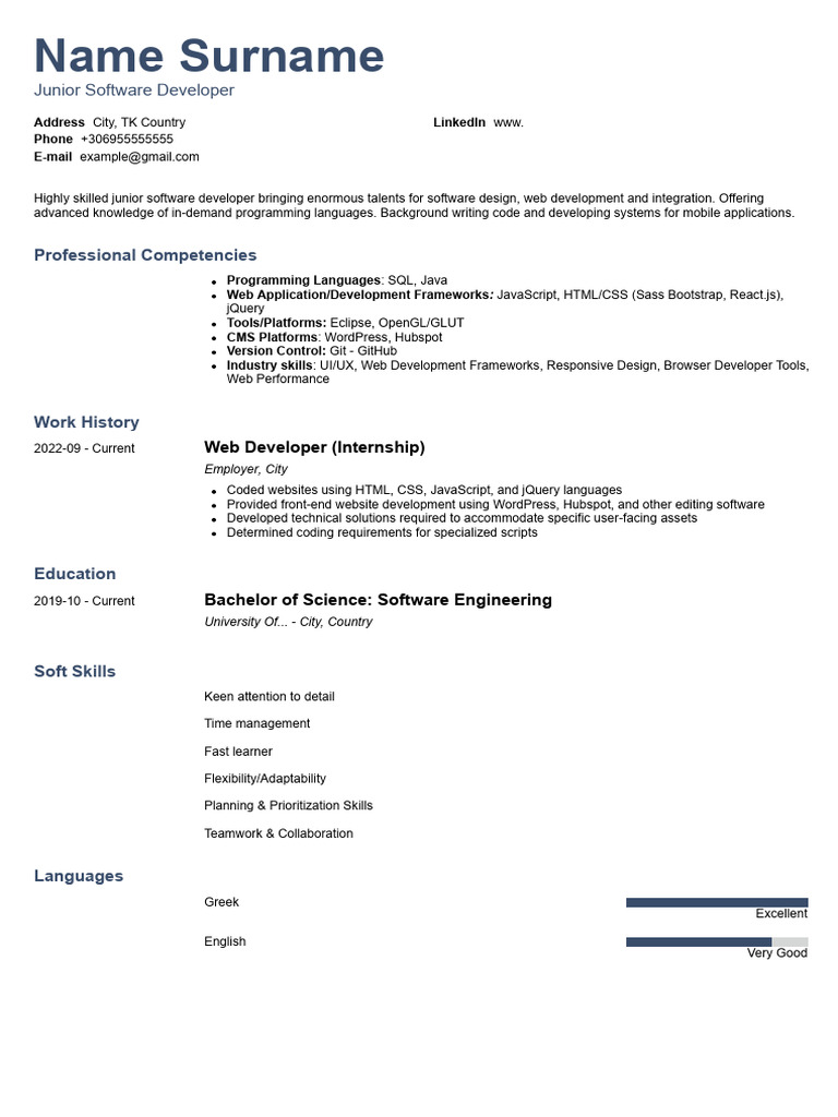 Junior Software Developer Resume | PDF