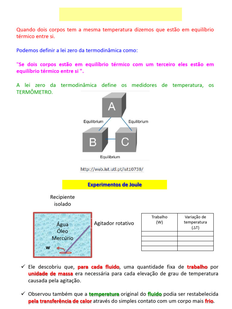 Lei Zero e Primeira Lei da Termodinâmica | PDF | Temperatura ...