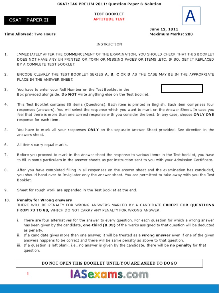 Csat - Paper Ii: Aptitude Test | PDF | Social Science