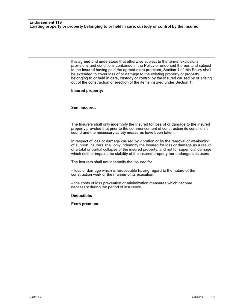 Endorsement 119: Existing Property Coverage | PDF