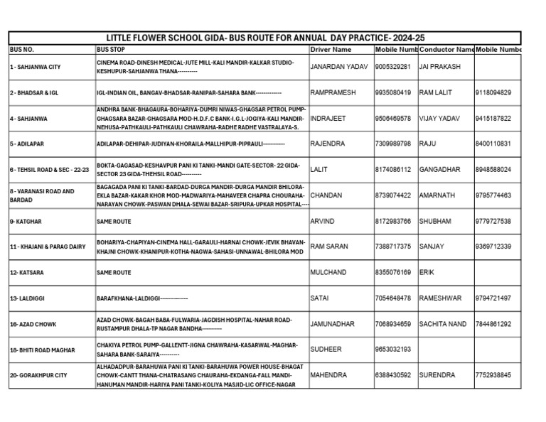 Bus Route for Annual Day Practice | PDF
