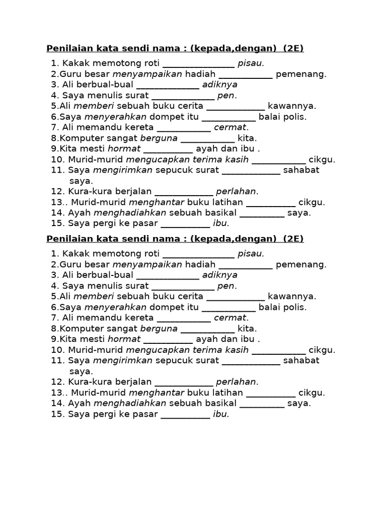 Penilaian Kata Sendi Nama dalam Bahasa Melayu | PDF