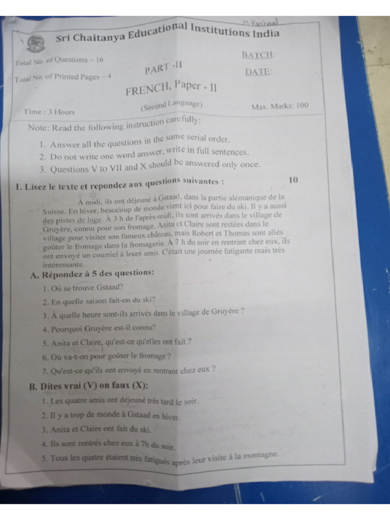Sample Paper French 2 | PDF