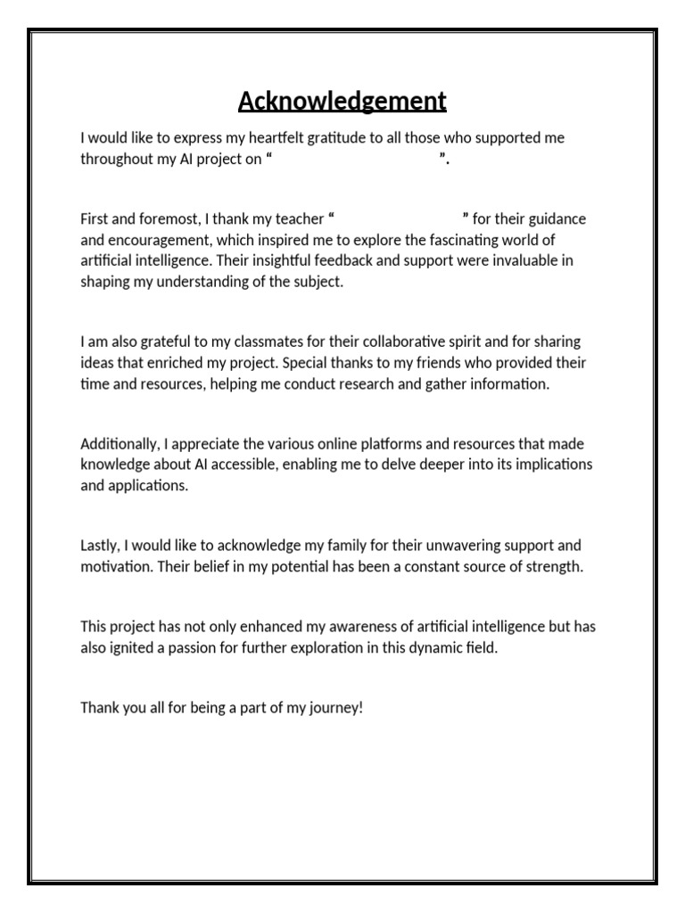 Acknowledgement for AI Project Completion | PDF