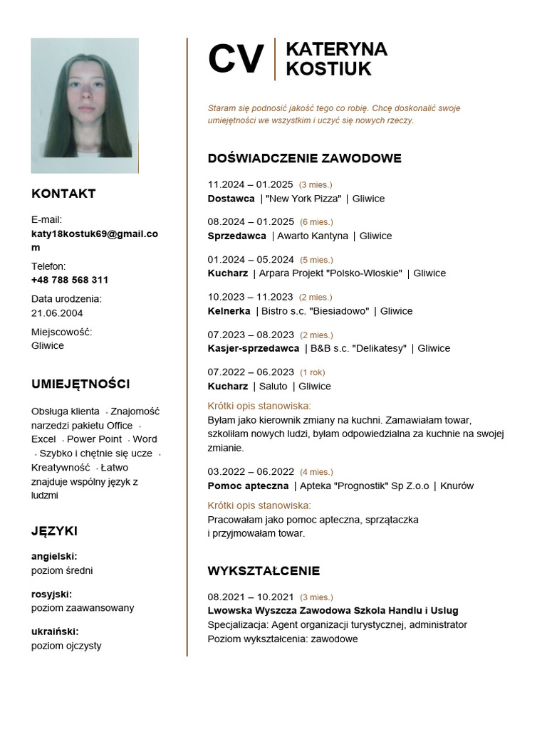 CV Kateryna Kostiuk | PDF