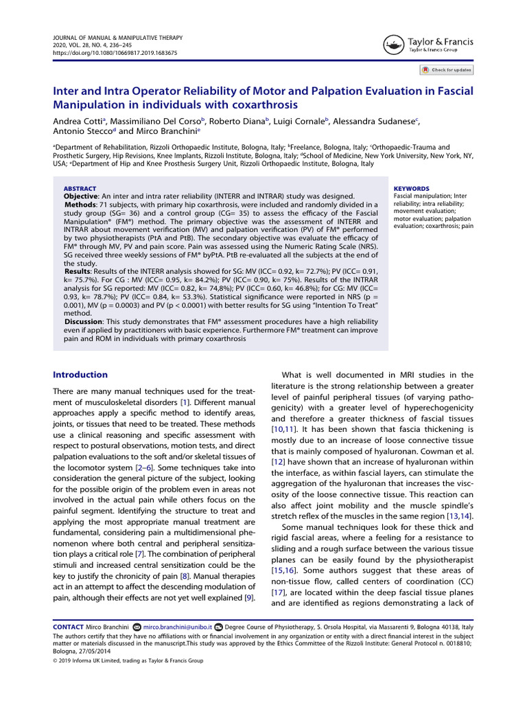 Inter and Intra Operator Realiability of MOtor and Palpation Evaluation ...