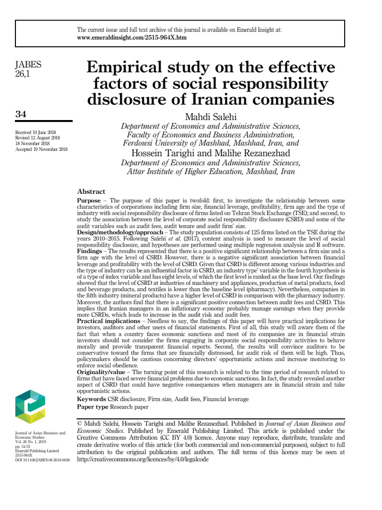 Factors Influencing CSR Disclosure in Iran | PDF | Corporate Social ...