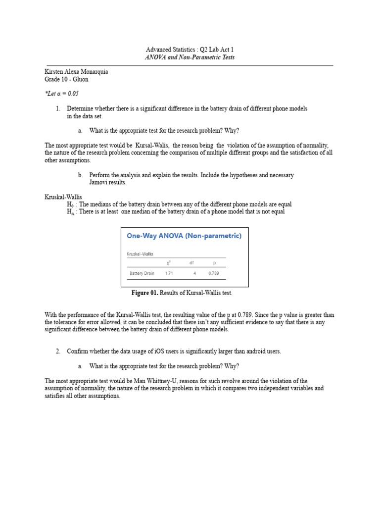 ANOVA & Non-Parametric Tests Analysis | PDF | Analysis Of Variance | P ...