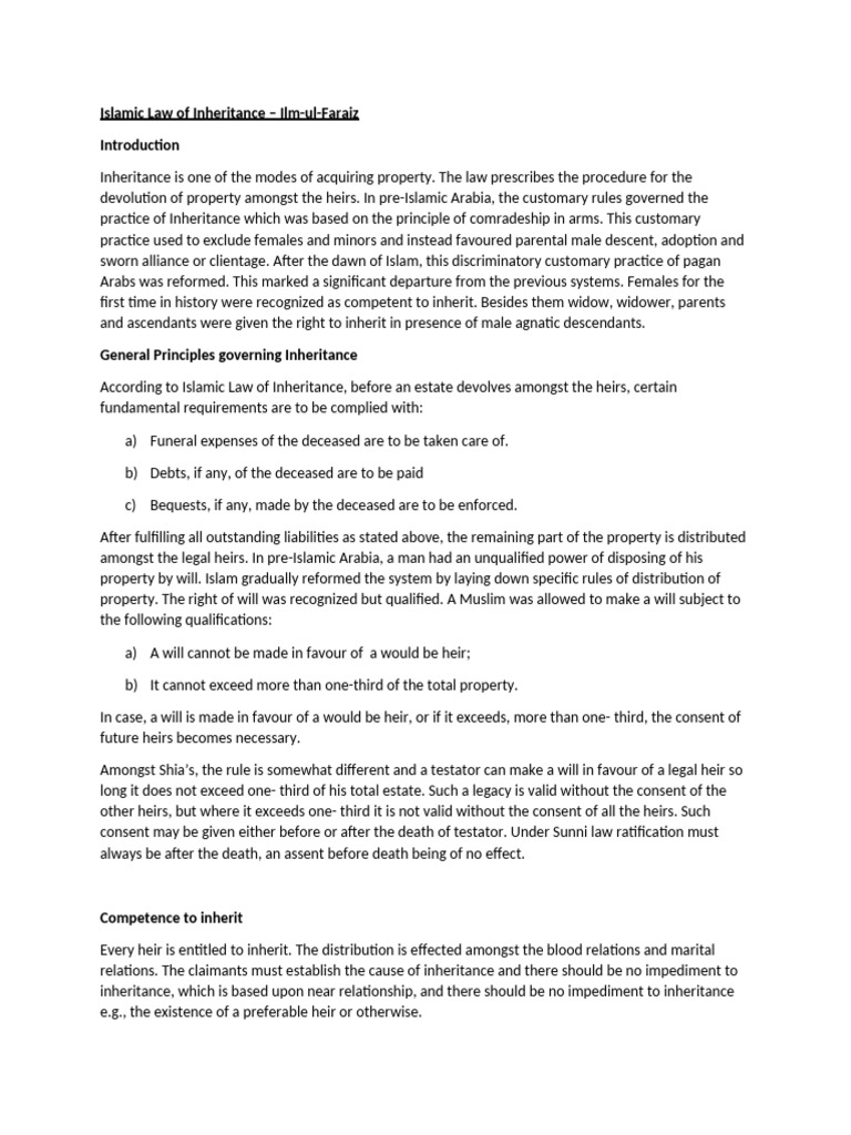 Law of Inheritance | PDF | Inheritance | Sharia