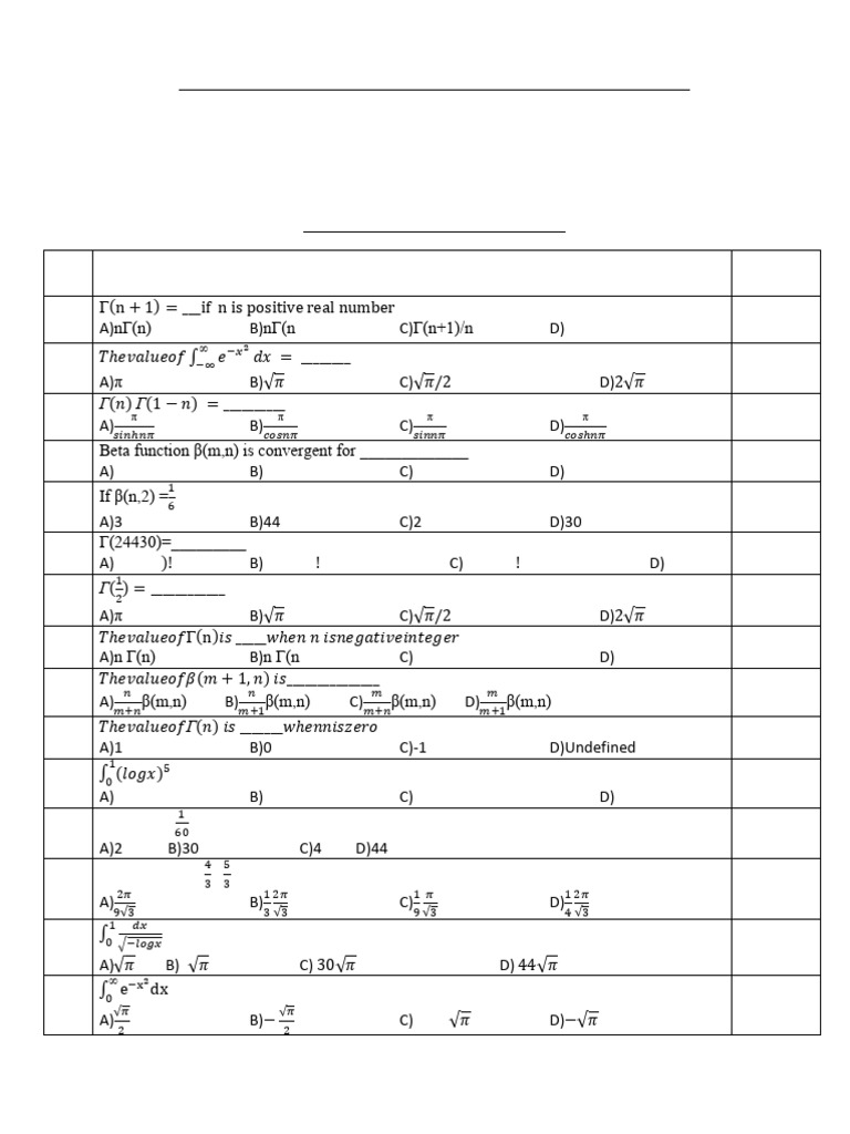 B.Tech Matrices and Calculus MCQs 2024-25 | PDF | Mathematical Analysis ...
