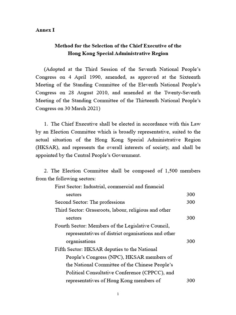 Chief Executive Election Method in HKSAR | PDF | Chief Executive Of ...
