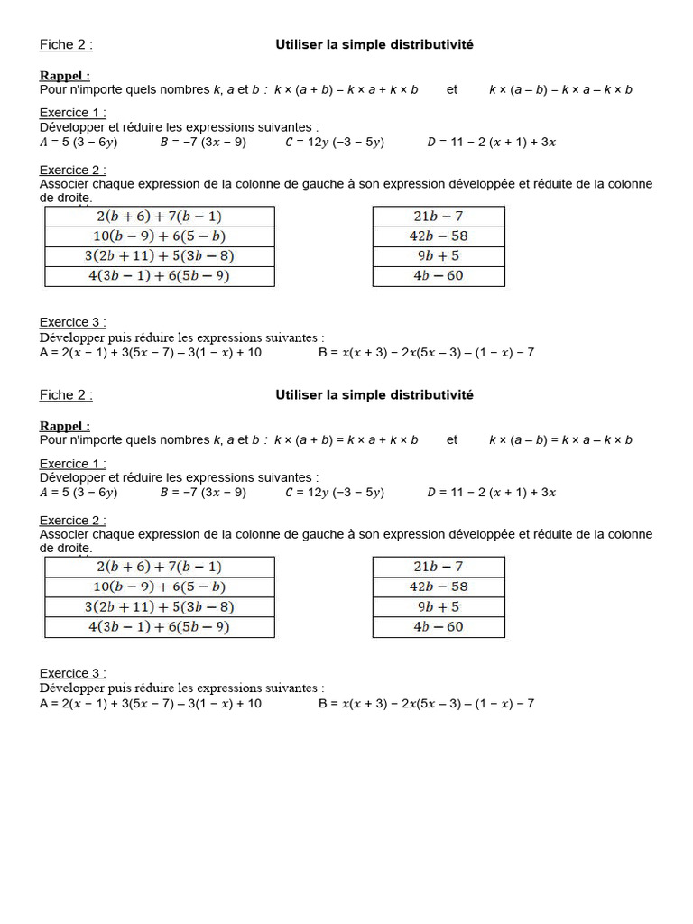 Exercices de Distributivité 3ème | PDF