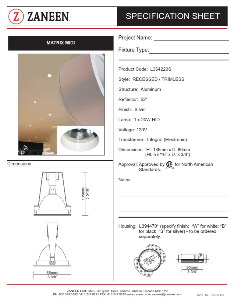 MATRIX MIDI Recessed Fixture Spec Sheet | PDF | Home & Garden | Computers