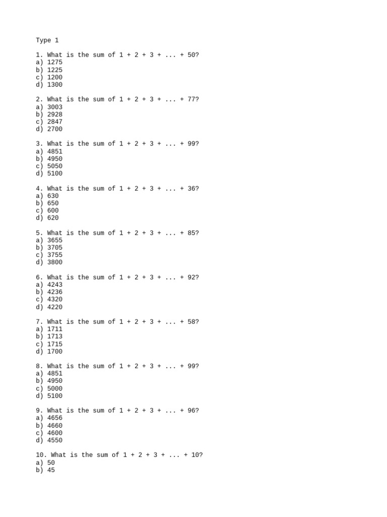 Sum of Sequences Quiz Questions | PDF