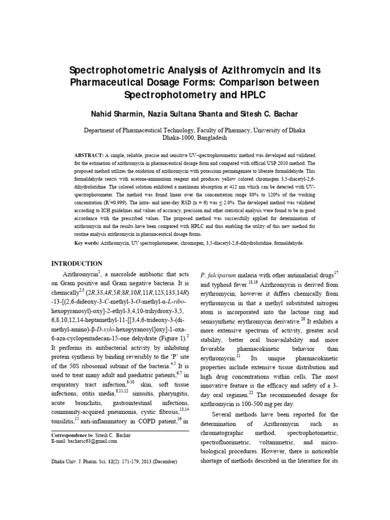 Spectrophotometric Method for Azithromycin | PDF | Detection Limit ...
