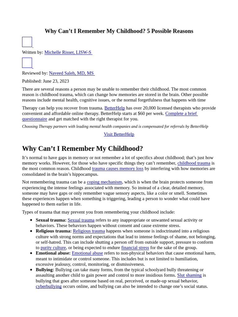 Why Can't I Remember My Childhood 5 Possible Reasons PDF