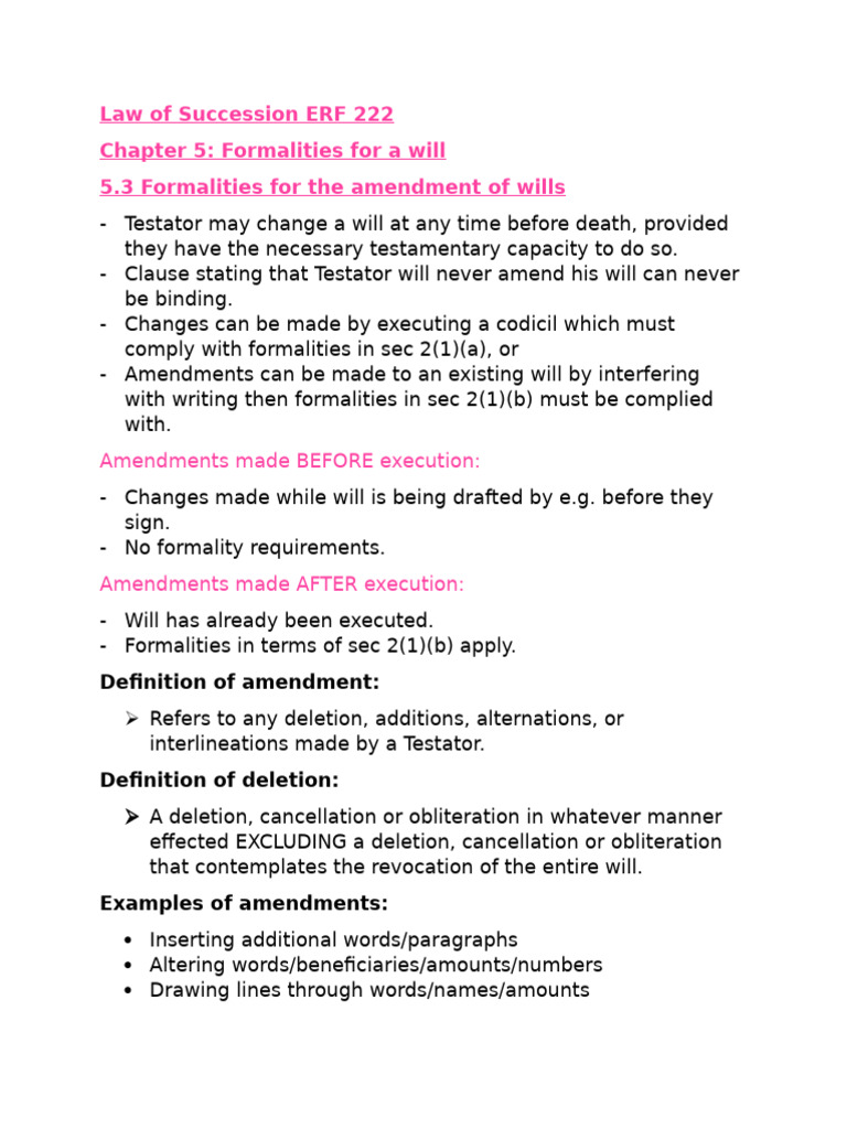 Law of Succession ERF 222 | PDF | Will And Testament | Inheritance