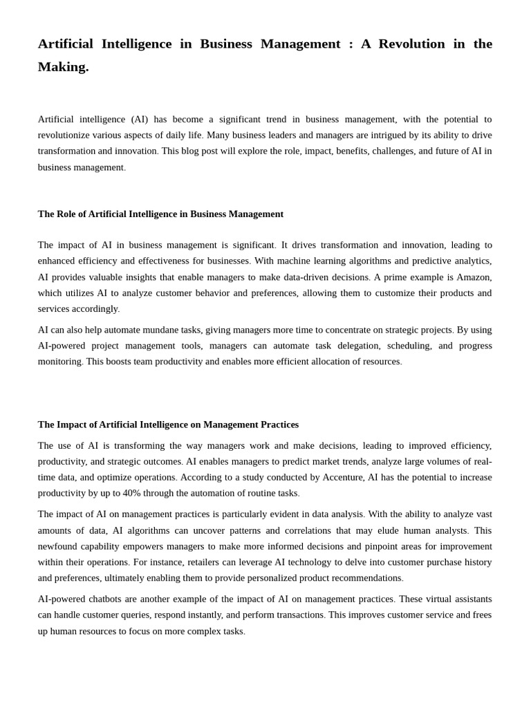 AI's Impact on Business Management | PDF | Artificial Intelligence ...