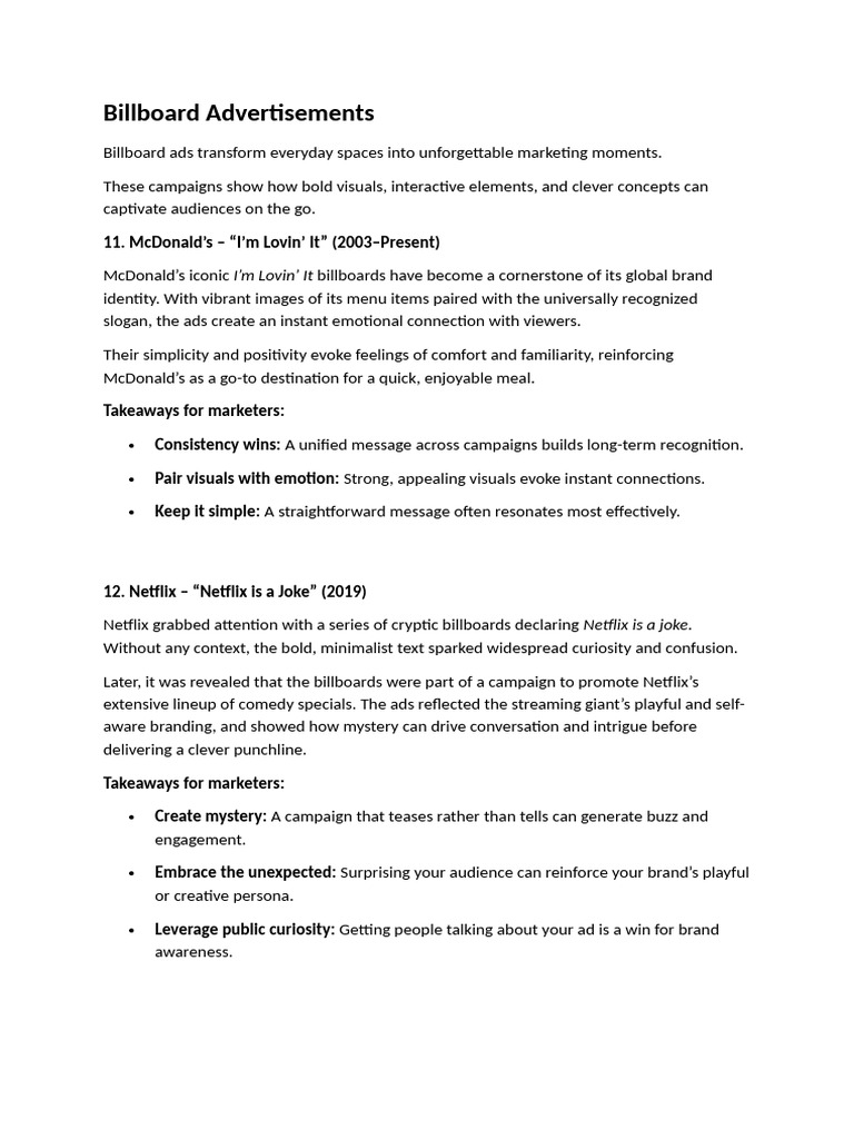 Billboard Advertisements | PDF | Advertising | Brand