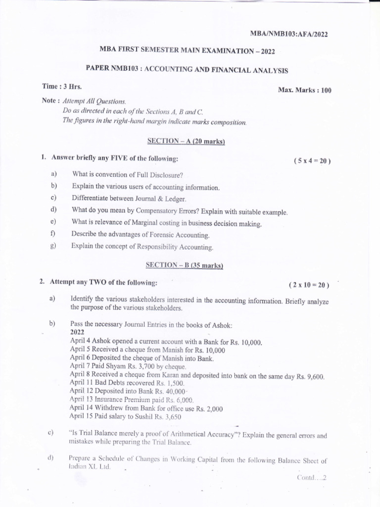 MBA Accounting Exam Paper 2022 | PDF | Accounting | Business Economics