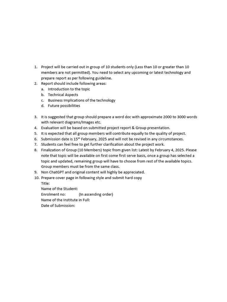 Business & Technology Project Guidelines | PDF