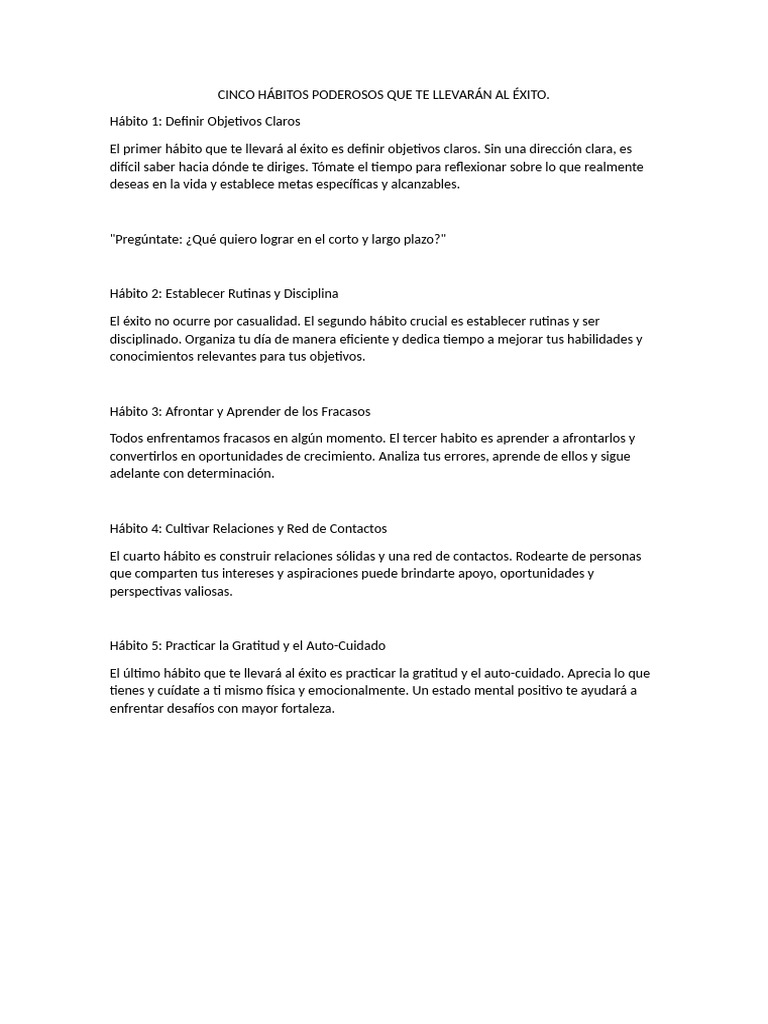 Hábitos Clave para Alcanzar el Éxito | PDF