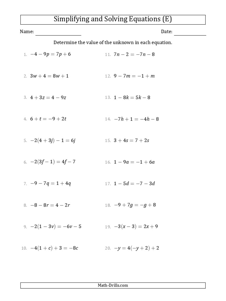 Solving Linear Equations Practice | PDF