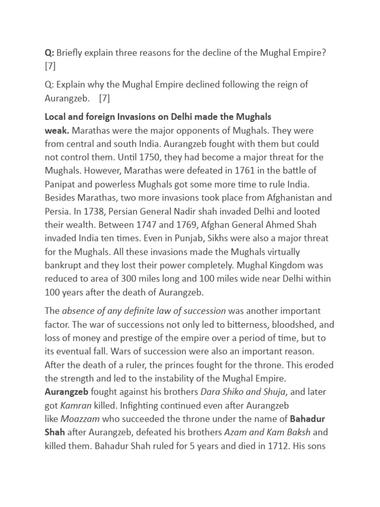 Decline of the Mughal Empire Explained | PDF | Mughal Empire