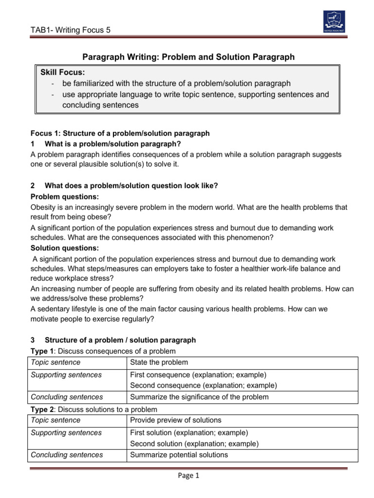 Problem/Solution Paragraph Guide | PDF | Obesity | Healthy Diet