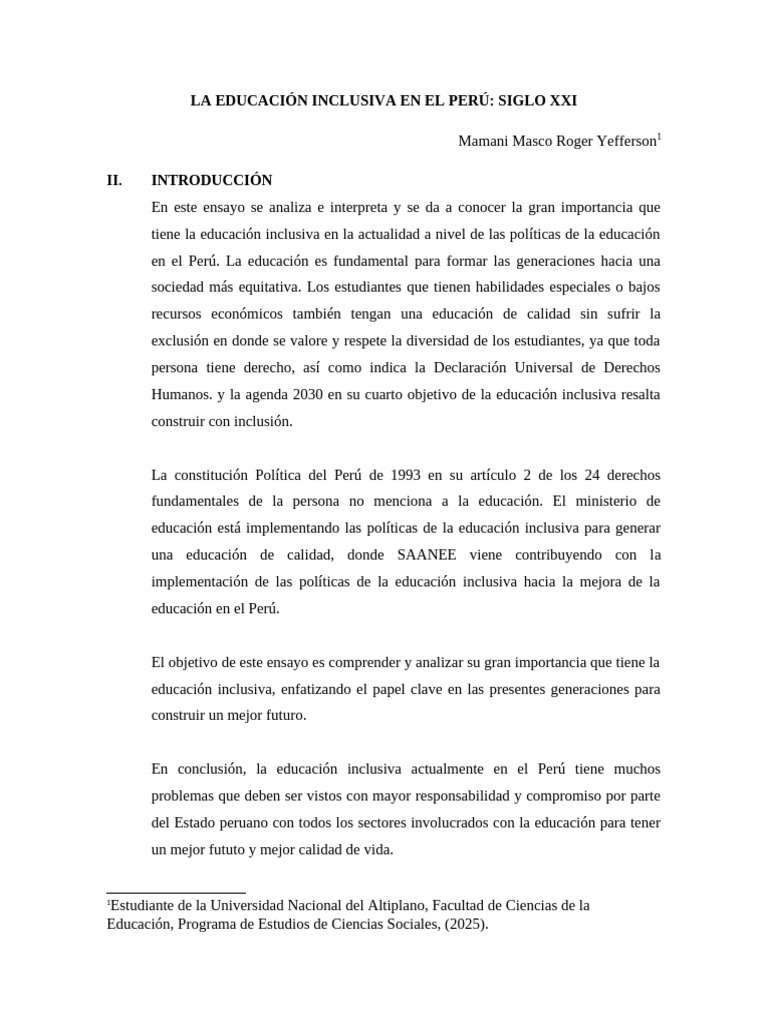 La Educación Inclusiva en El Perú: Siglo XXI | PDF | Enseñando ...