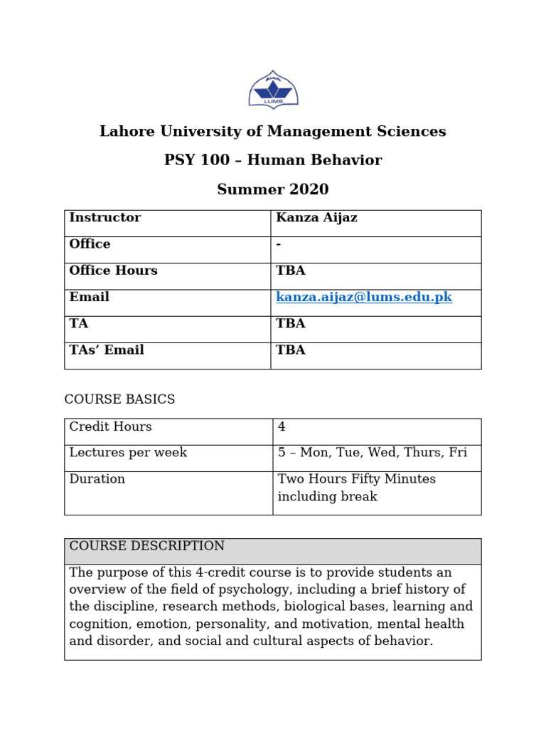 Introduction to Human Behavior Course | PDF | Psychology | Mental Disorder