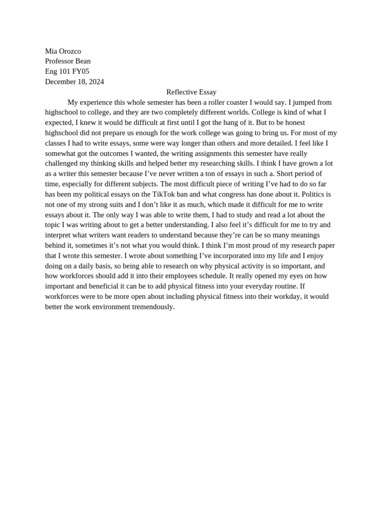 College Writing Reflection and Growth | PDF