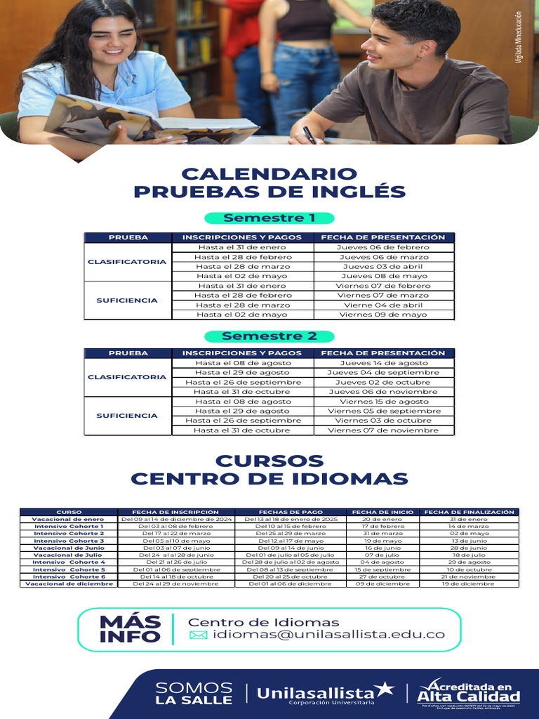 Calendario Centro de Idiomas 2025 | PDF