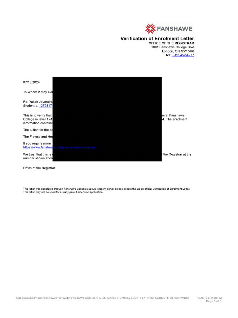 Enrolment Letter | PDF