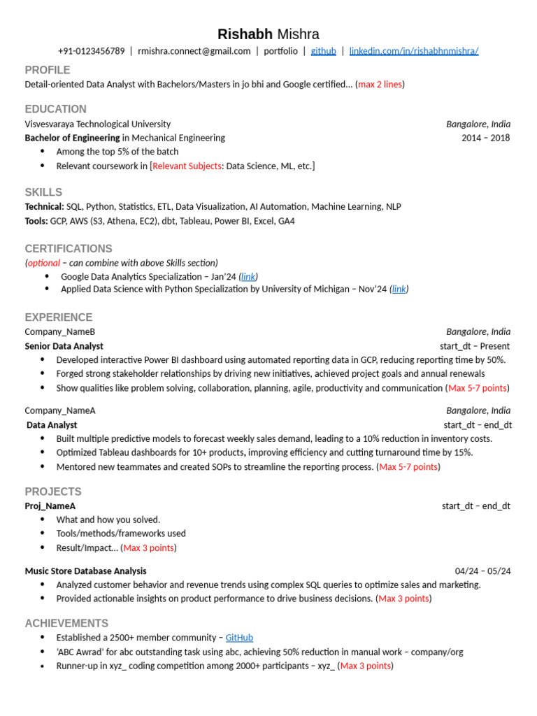 Rishabh - Mishra - Resume - Template | PDF | Data Analysis | Data Science