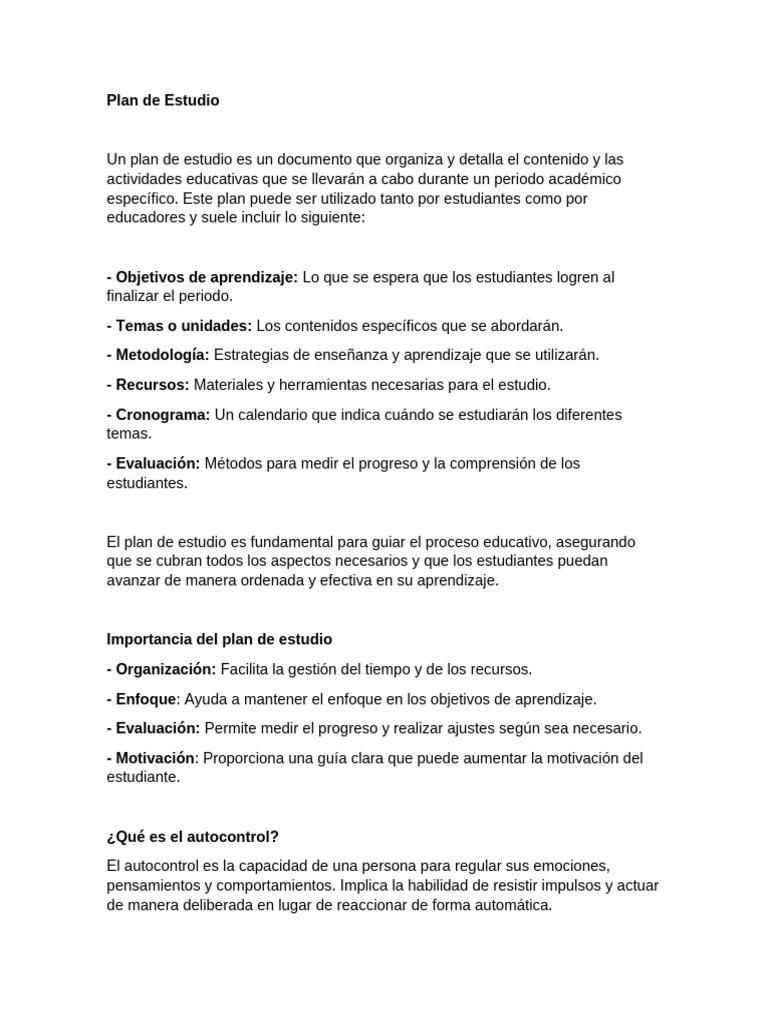 Guía para Elaborar un Plan de Estudio | PDF | Evaluación | Aprendizaje